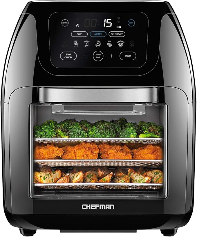 Chefman 12-Quart 5-in-1 Air Fryer Oven with Digital Timer, Touchscreen, and 12 Presets - Family Size Countertop Convection Oven, Dishwasher-Safe Parts
