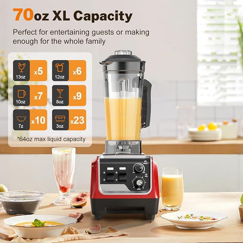 1800W Blender for Smoothies, Countertop Blenders for Kitchen with 70 Oz BPA-Free Pitcher and 20 oz To-Go Cup, 28000 RPM High-Speed Motor Blender for Ice Crushing, Frozen Drinks, Milkshakes (BlackRed)