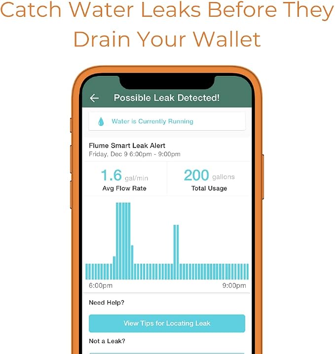 Smart Home Water Monitor & Leak Detector – WiFi Connected, Real-Time Usage Tracking & Alerts – Works with Compatible Residential Water Meters