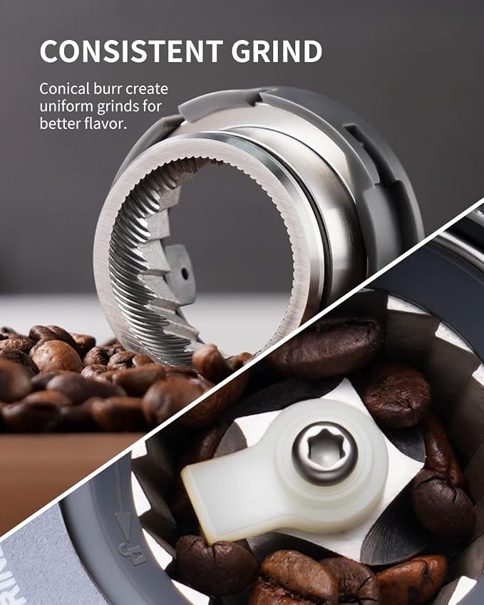 Conical Burr Espresso Coffee Grinder Electric with Precision Timer 2.0, Touchscreen Adjustable Burr Mill with 51 Precise Settings for Home Use, Anti-static, Stainless Steel