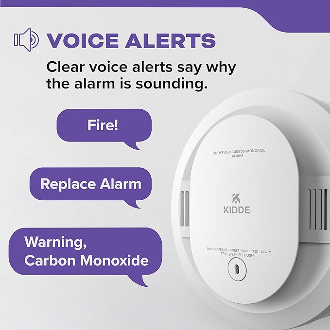 Smoke and Carbon Monoxide Detector, AA Battery Powered, with Voice Alerts, LED Status Lights, 85 dB Alarm, 5 inches, 30CUDR-V
