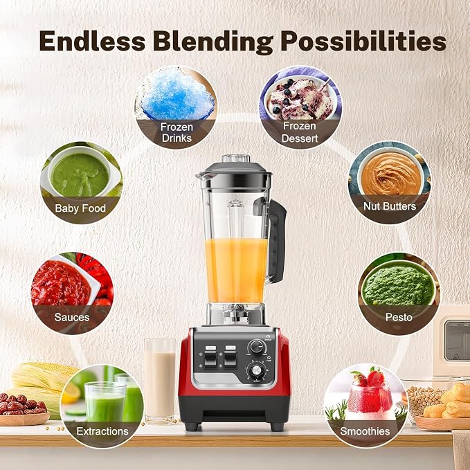 1800W Blender for Smoothies, Countertop Blenders for Kitchen with 70 Oz BPA-Free Pitcher and 20 oz To-Go Cup, 28000 RPM High-Speed Motor Blender for Ice Crushing, Frozen Drinks, Milkshakes (BlackRed)
