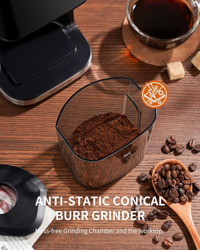 Conical Burr Espresso Coffee Grinder Electric with Precision Timer 2.0, Touchscreen Adjustable Burr Mill with 51 Precise Settings for Home Use, Anti-static, Stainless Steel