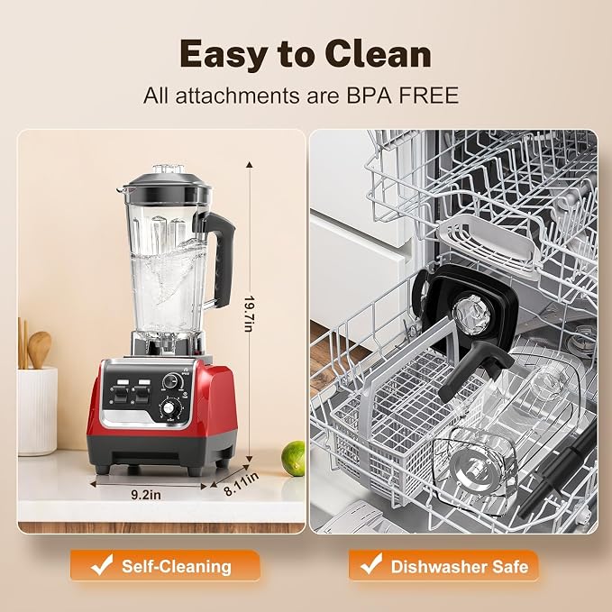 1800W Blender for Smoothies, Countertop Blenders for Kitchen with 70 Oz BPA-Free Pitcher and 20 oz To-Go Cup, 28000 RPM High-Speed Motor Blender for Ice Crushing, Frozen Drinks, Milkshakes (BlackRed)